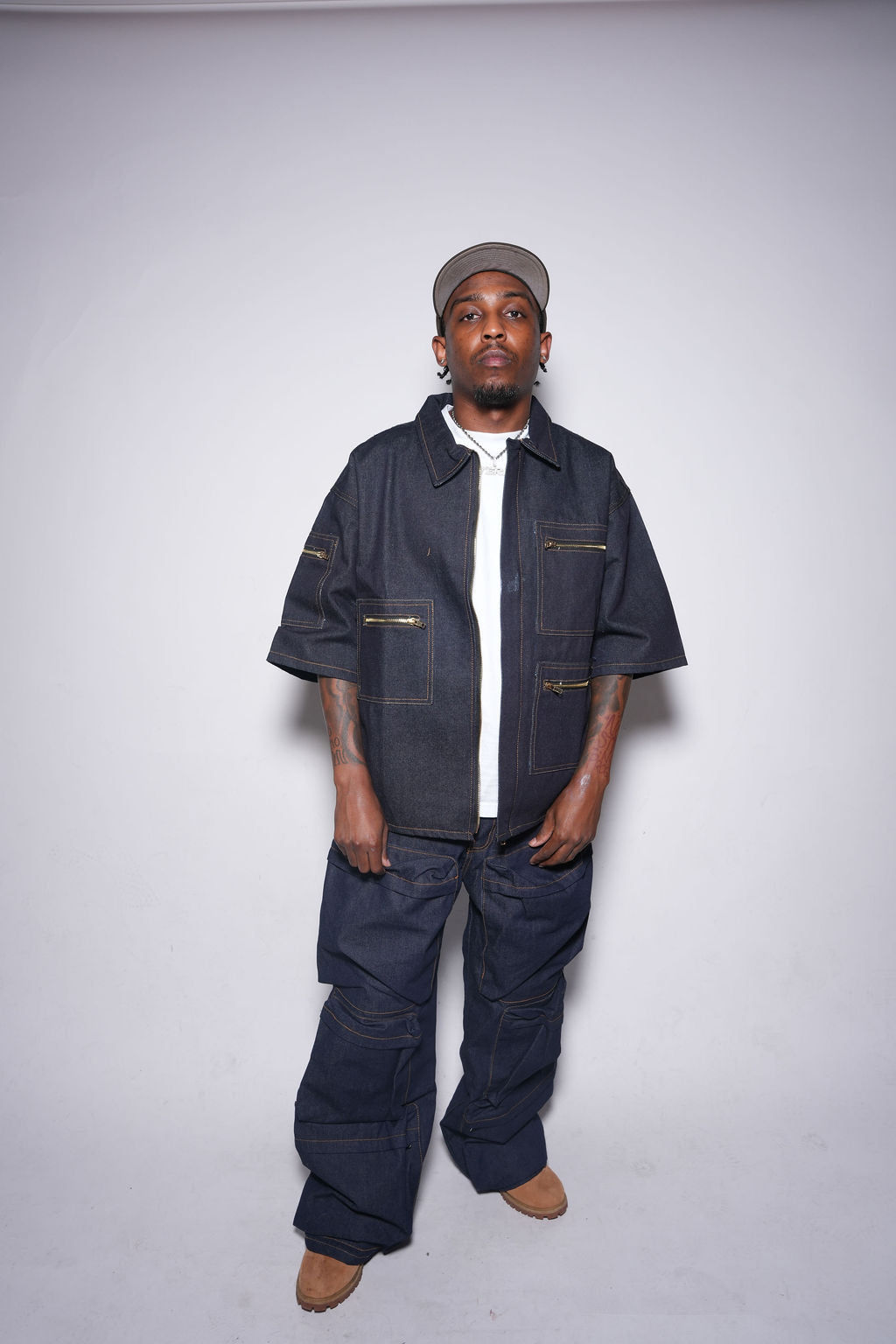 Deep Pocket Cargo Denim (Dark Wash)