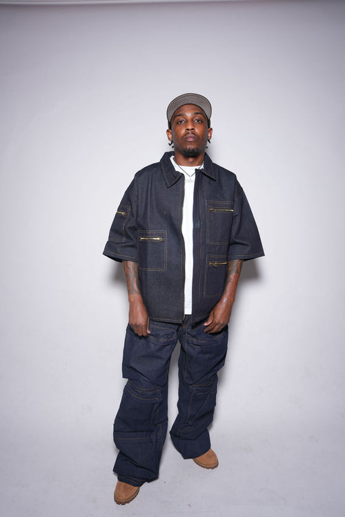 Deep Pocket Cargo Denim (Dark Wash)