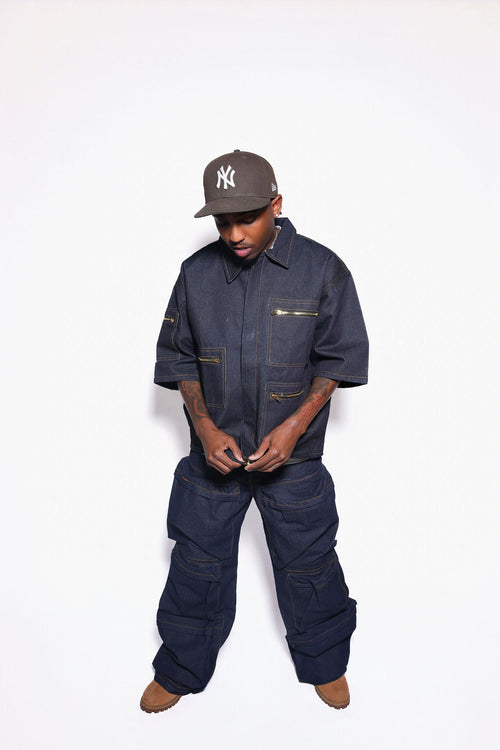 Deep Pocket Cargo Denim (Dark Wash)